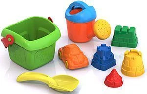 Sand set ?136 (bucket, scoop small.Skoda, 4 moulds "Towers", watering can, mini Ashka)