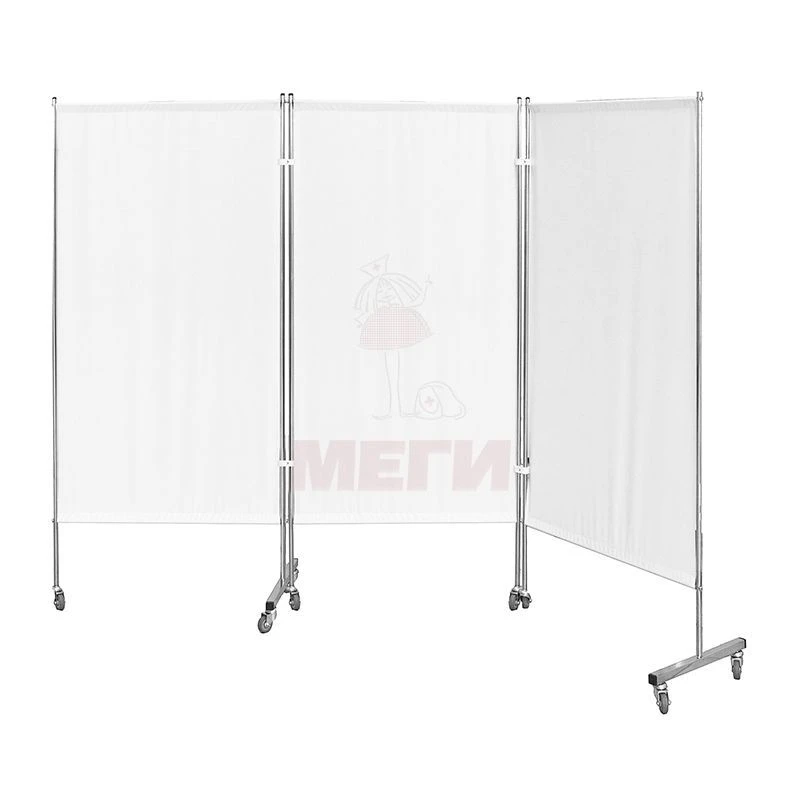 ??-??? (???-35302) Medical screen made of stainless steel, on wheels, three-sectional