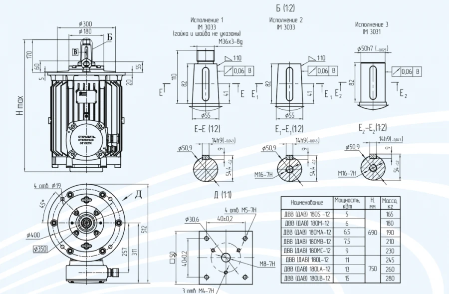 General industrial vertical asynchronous electric motors of DAV 180 series with power not more than 7,5 kW