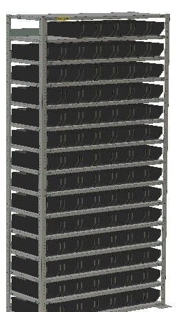 Shelf rack with 84 shelf containers