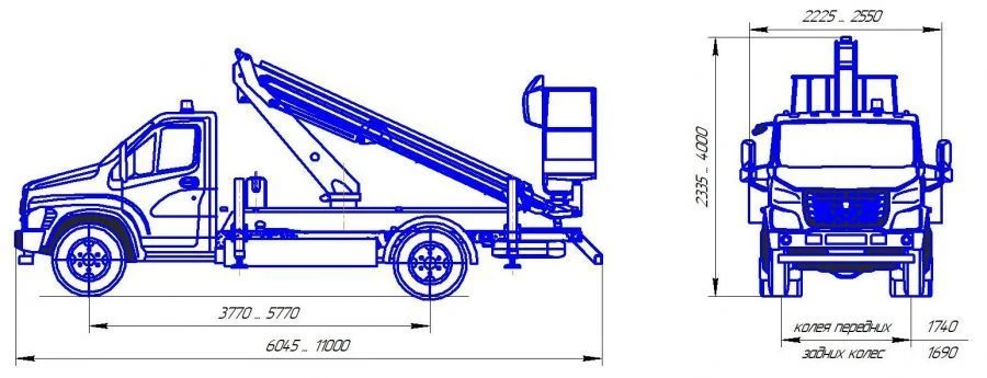 Means of transport equipped with lifts with working platforms R180T,VA180T Velmash-S type 47192 modification 47196N on base