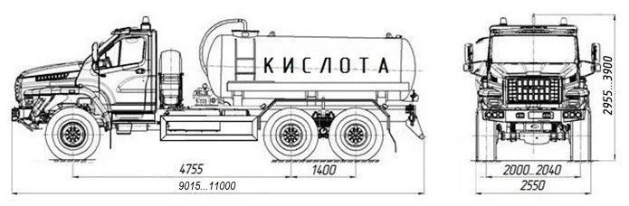 Acid tank truck ???-10 4680M1-60 on URAL 4320-6951-70, 4320-6951-72, 4320-6951-74 chassis.