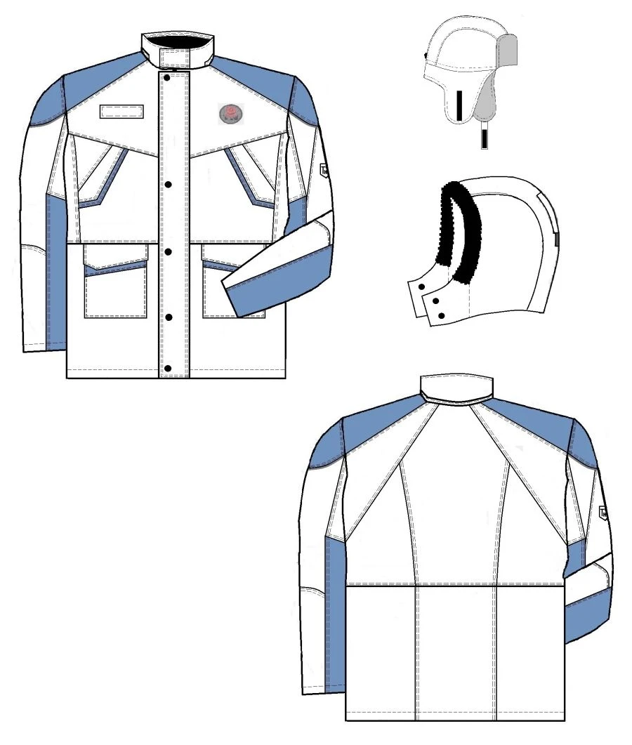 Men's suit (jacket, dungaree) for protection against low temperatures, general industrial contamination and mechanical effects: