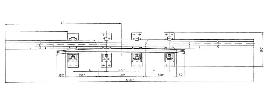 Cross rail with counter rail of P65 type of 2/9 grade Project 1684.14.000/01/02/03