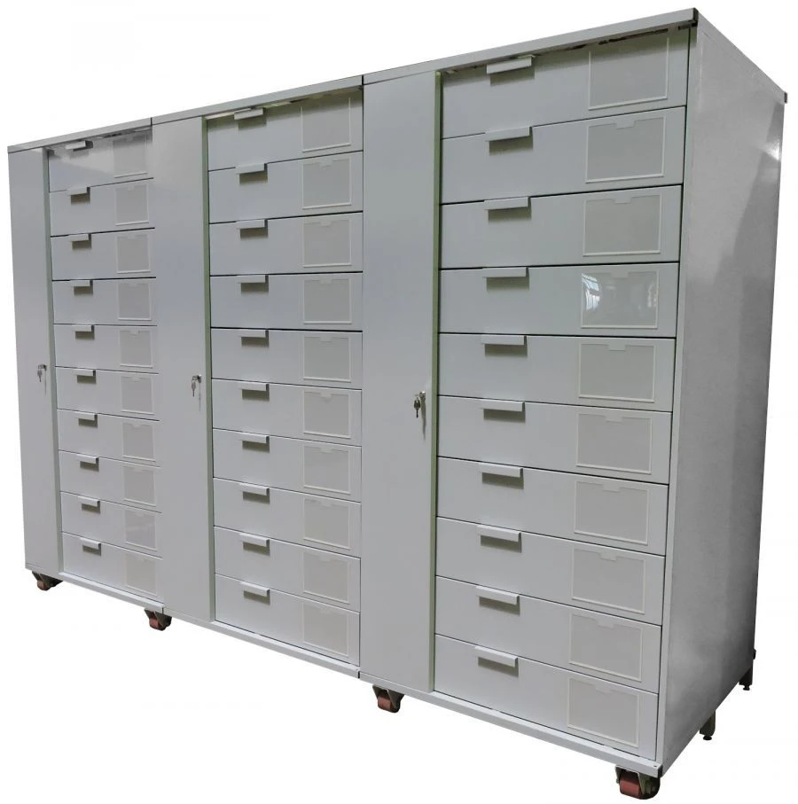 Metal cabinet for storing test bullets and cartridge cases