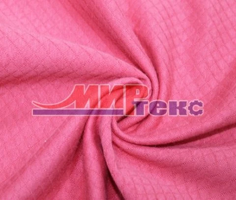 Synthetic knitted fabric (B-70%, PE-30%) smoothly dyed, jacquard patterned, two-layer with horizontal weft.