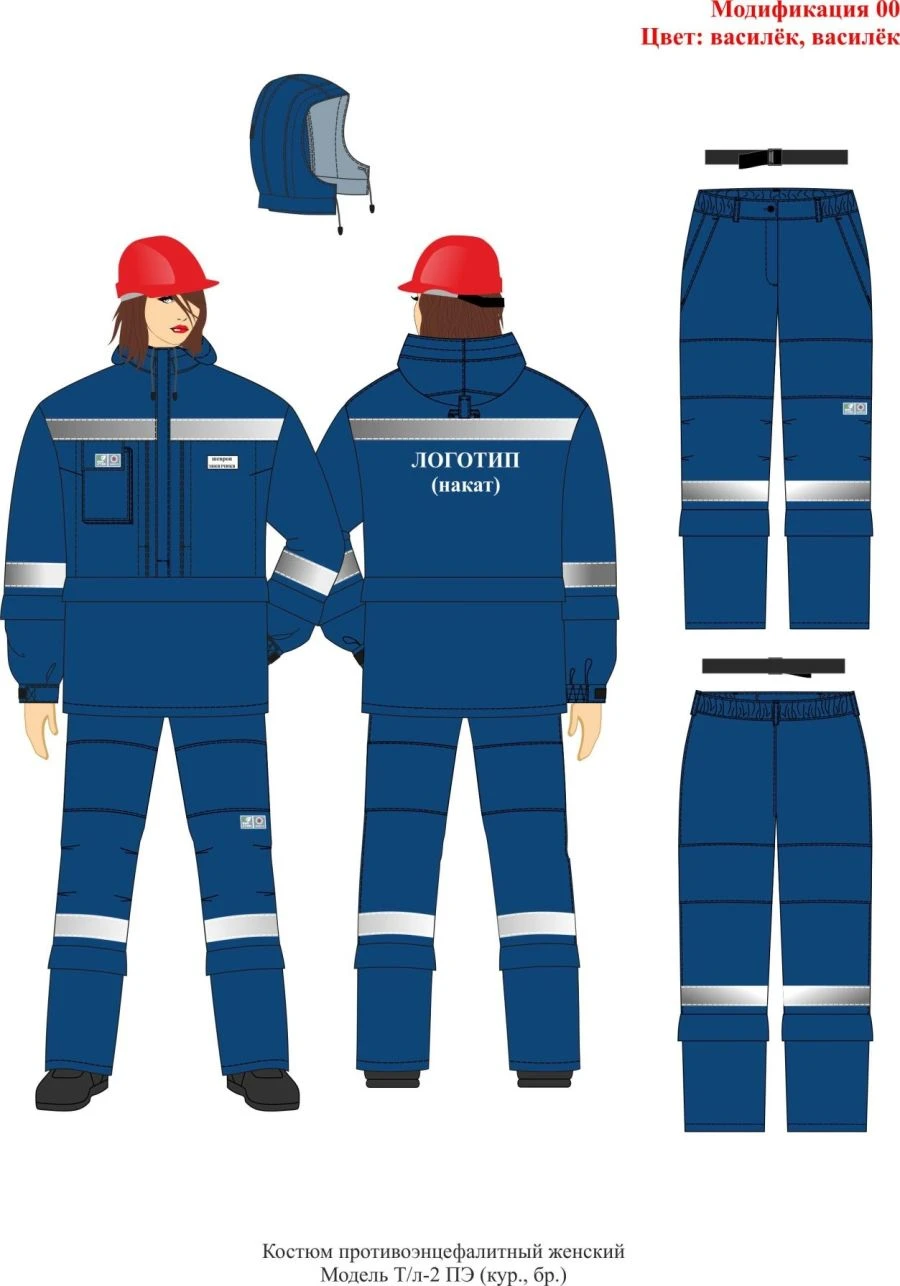 Women's suit for protection against thermal hazards of electric arc, harmful biological factors (ticks and flying bloodsuckers);
