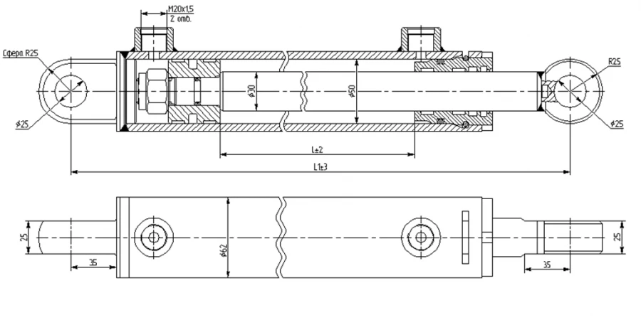 Hydraulic cylinder 1162.00.00.00.00 (50x30-250(-500), mm), 16MPa