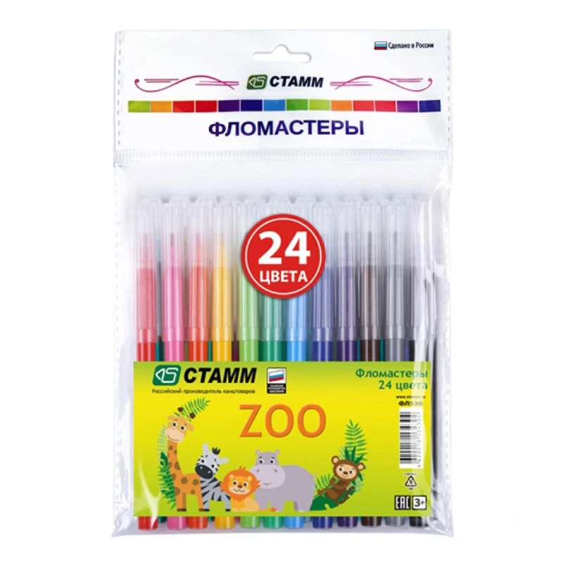Crayons "ZOO", 24 colours, flushable, packet, Europod. , washable, packet, europodweight