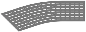 Bottom base of 30 degree radius horizontal corner of self-supporting self-supporting conduit DKI 000 U30, with overall dimension