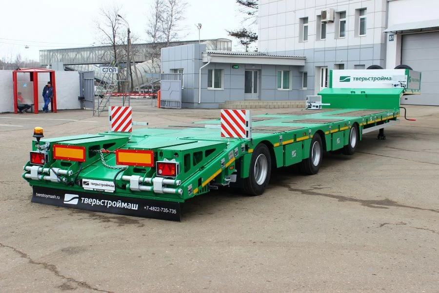 Semitrailer Tverstroimash 993931 modification 0022 with ramps and gooseneck entry