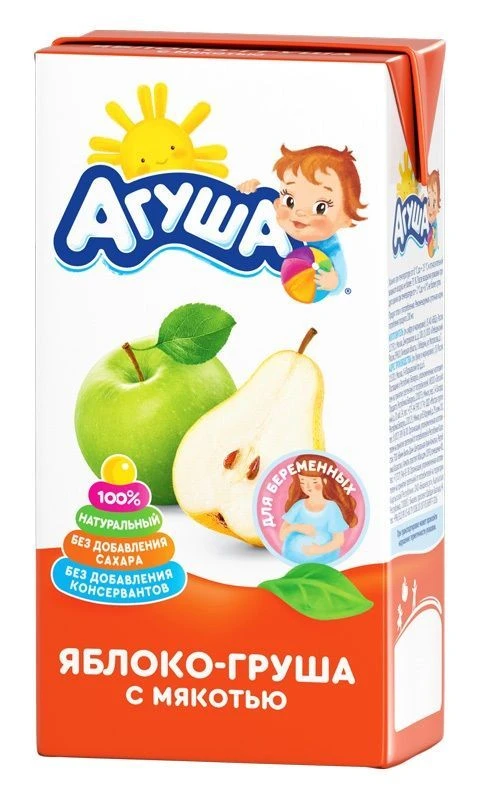 Juice apple-pear with pulp enriched with vitamins and minerals restored "Agusha" 0,5 litre for the nutrition of pregnant women.