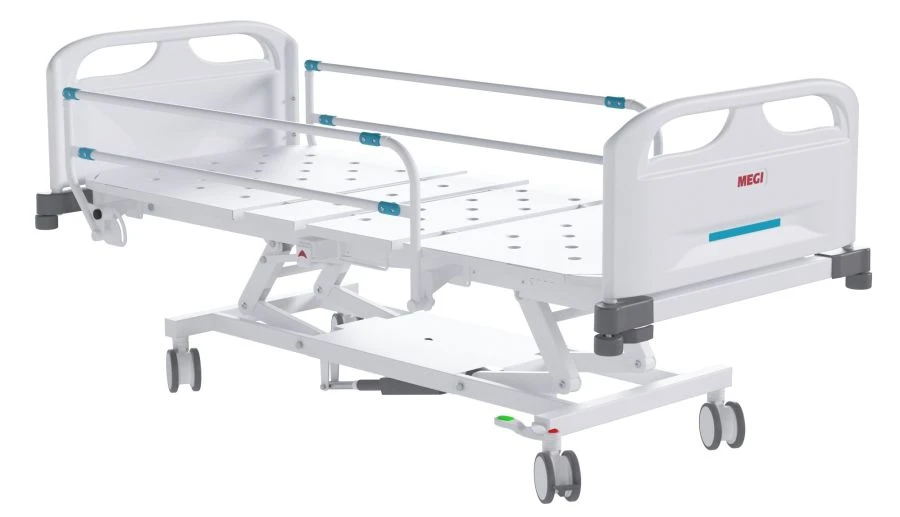 MEGI Tempo 1 Medical Functional Bed with electric height adjustment, plastic backrests, slatted side rails.