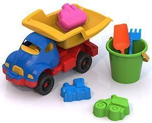 Sand Set No. 6 (large truck "Space", medium bucket, 3 moulds "Transport", scoop, rake)