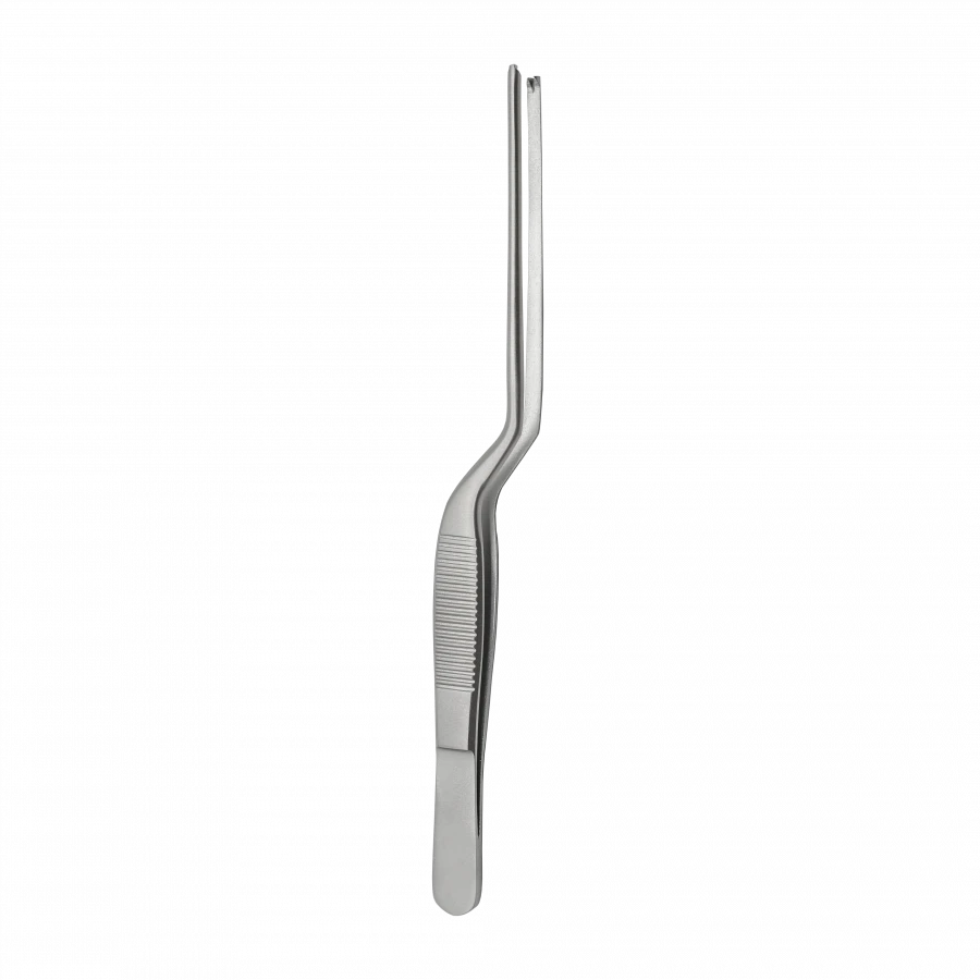 TP-03-258-14 Surgical ear forceps, bayonet-shaped, curved, 140 mm