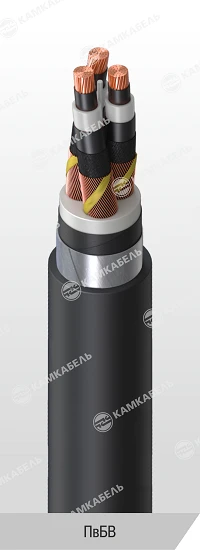 Power cable with copper conductors with cross-linked polyethylene insulation for voltage 6 kV of PvBV grade