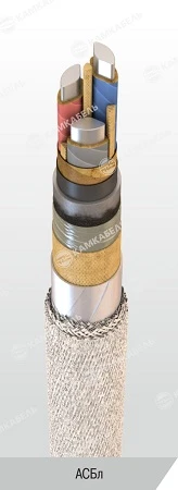 Power cable with aluminium conductors, with impregnated paper insulation, for voltage of 1 kV of ASBl grade according to TU 16.K
