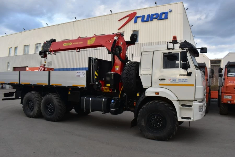 Special cargo truck with CMU produced by INMAN JSC on KAMAZ 43118-37 chassis. GIRD brand. Type 5849GF. Modification 58
