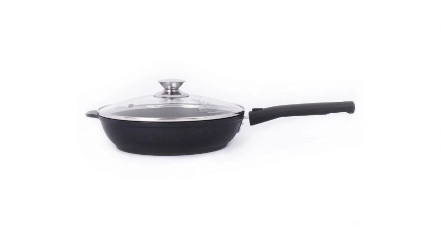Cast aluminium frying pan 220/50mm (with non-stick coating) TM Kukmara, with removable Bakelite handle, glass lid