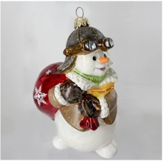 Handmade glass Christmas tree toy "Snowman-pilot"