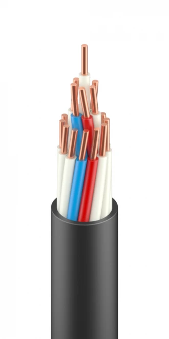 Control cable with insulation in sheath, with protective hose made of polyvinylchloride plastic of reduced flammability in cold