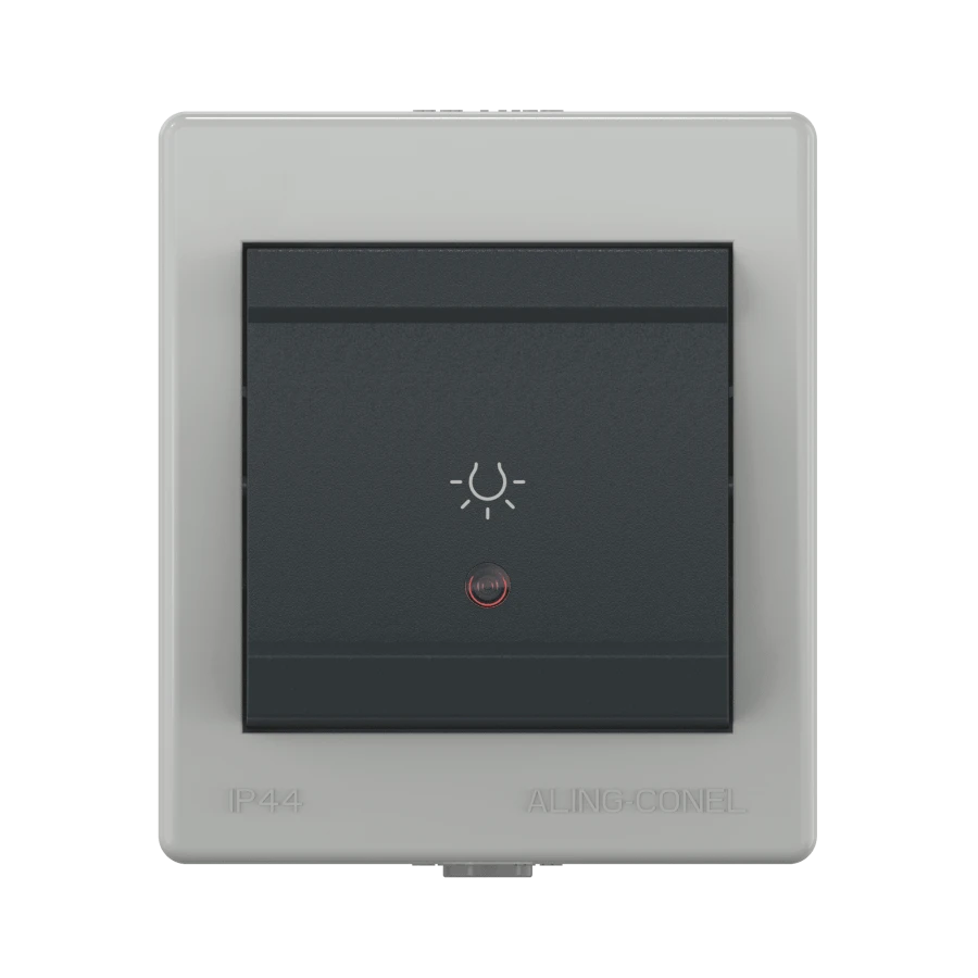 CADUCEUS ALING POWER Single-key switch Light with indication 10AX, 250V~, IP44, grey anthracite, art. 2