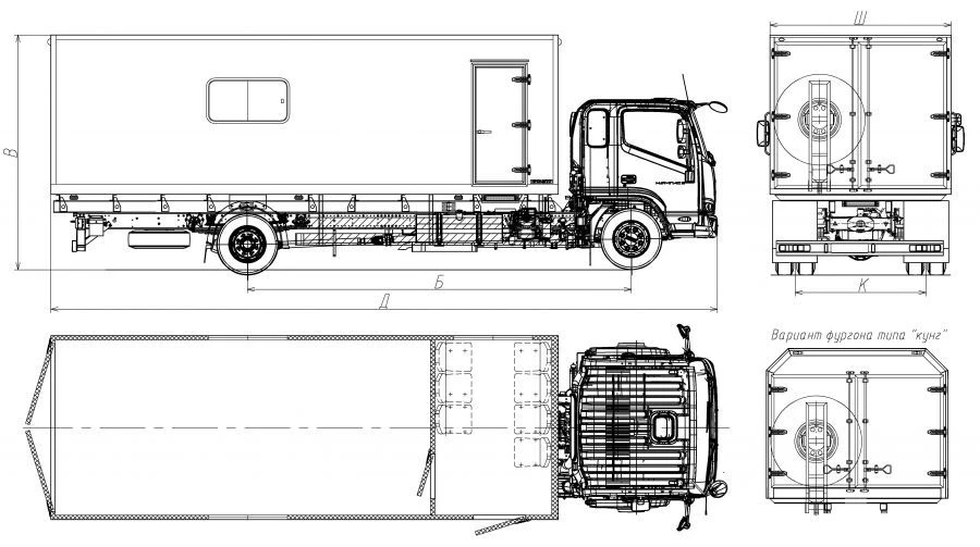Trucks with diesel engine mod. 4795ZF without CMU on the basis of KAMAZ chassis mod. 43082-H5, 43089-F5
