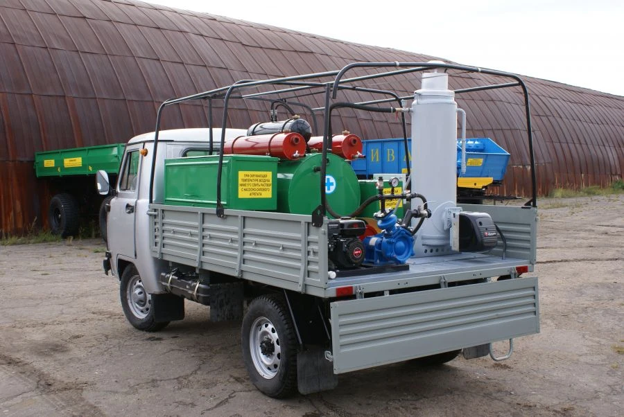 Special vehicle with mobile disinfection unit UD-1-01 on the platform of UAZ-330365 vehicle