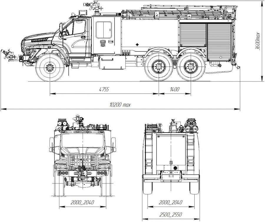 Aerodrome fire fighting vehicle AA-8,0/(30-60) (4320) model 004-UPZ type UR66-01, modification UR66EN, on chassis Ural-4320-6951