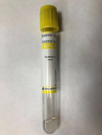 Vacuum tubes for venous blood sampling CORVAY with thrombin and gel, glass Size: 16*100 mm; vacuum volume: 8 ml