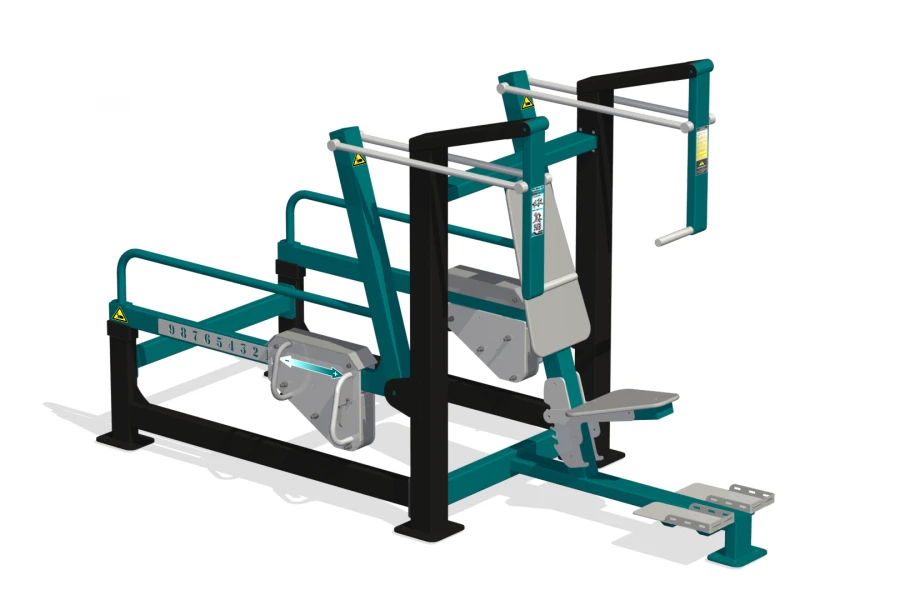 Outdoor strength training machine for training pectoral muscles by forward from sitting position