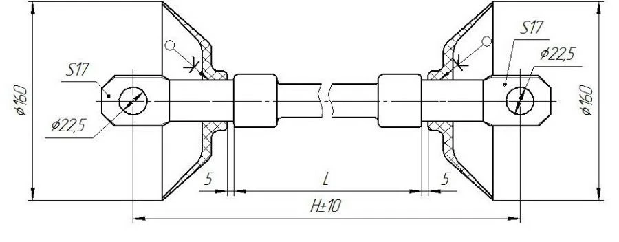 Tension rod insulator made of organosilicon rubber NSPK 120-25/0,8-P (NNTE.686161.711-02)