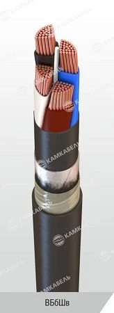 Power cable with copper conductors insulated with cross-linked polyethylene for voltage of 3 kV of VBbshv grade according to TU