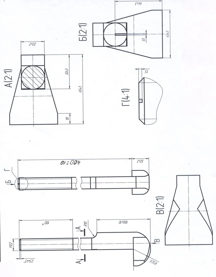 Forged foot lap bolt complete with nut and washer M22x400