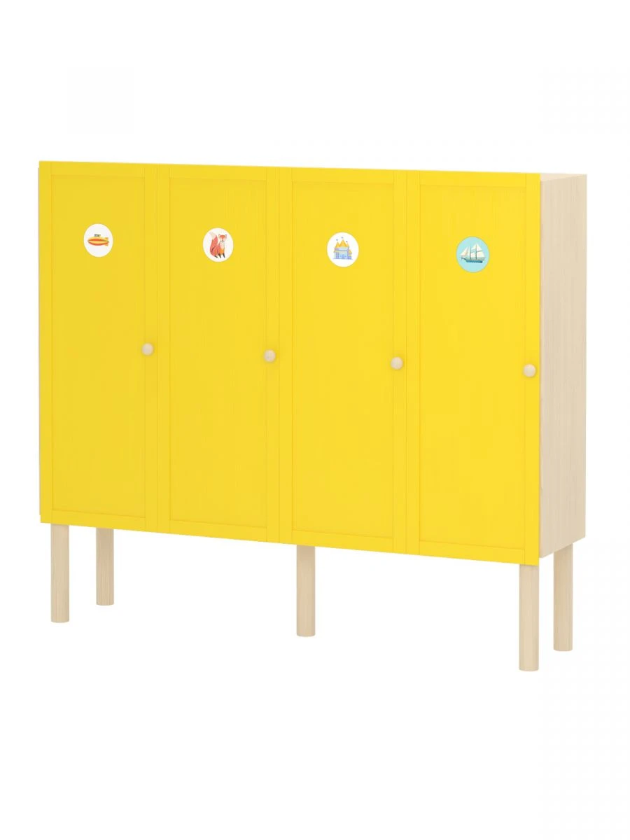 Cloakroom cupboard / 4 sections / yellow