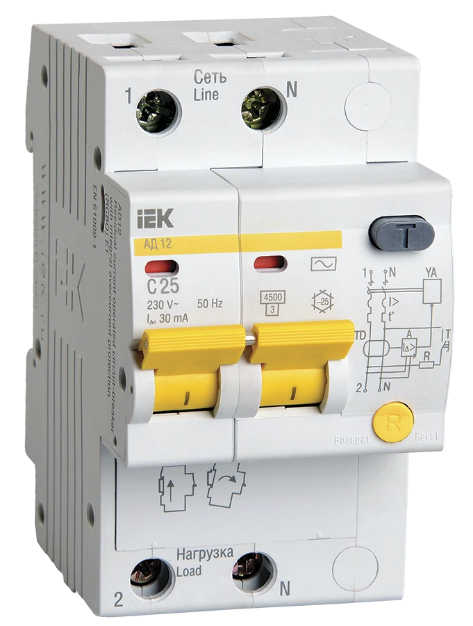 Differential circuit breaker AD12 2P 25A 30mA IEK
