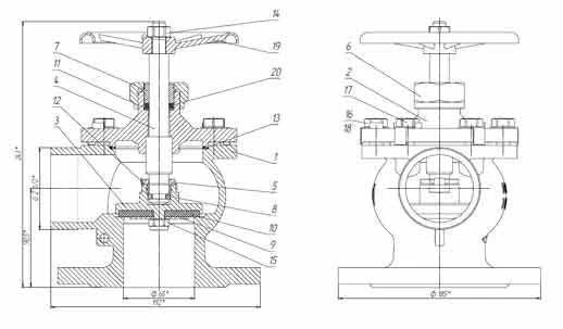 Shut-off valve flanged end angle angle fire shut-off valve DN 65 PN 16 (KMIA.491226.001)