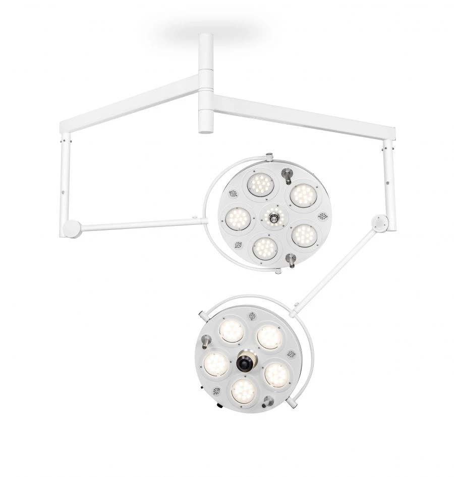 Medical LED surgical luminaire with ceiling mount (ceiling mounted dual dome with 6 module) 125744:Medical LED surgical luminair