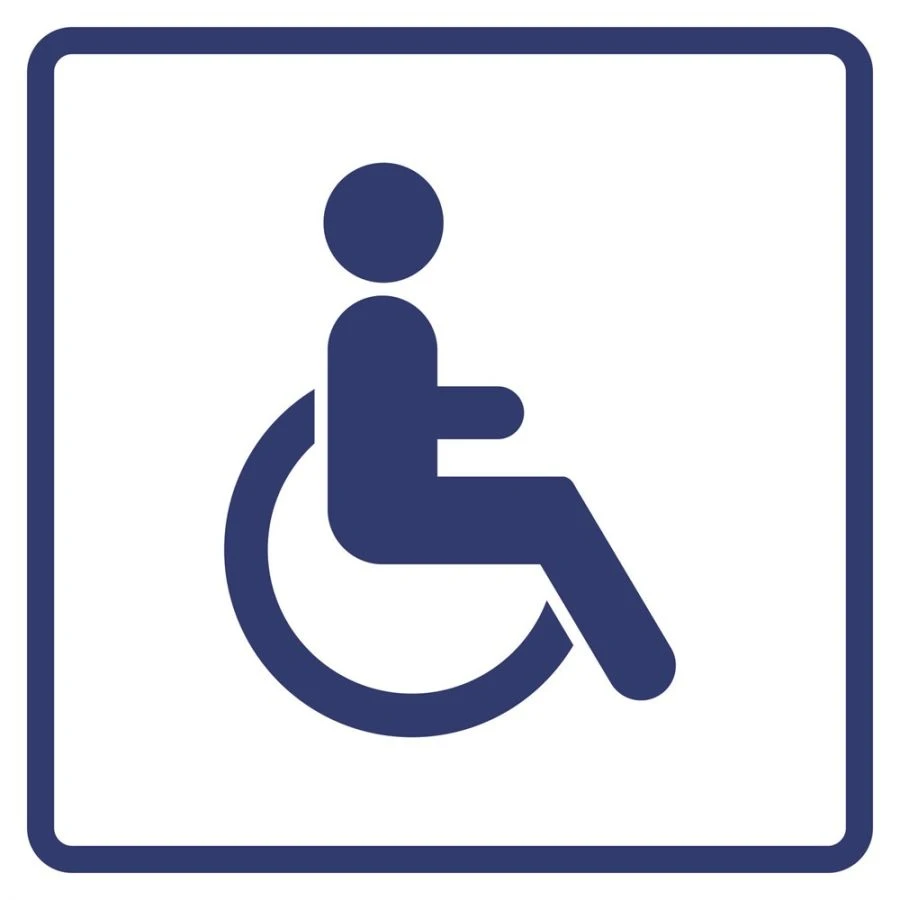 Accessibility sign for wheelchair users (tactile-visual pictogram).