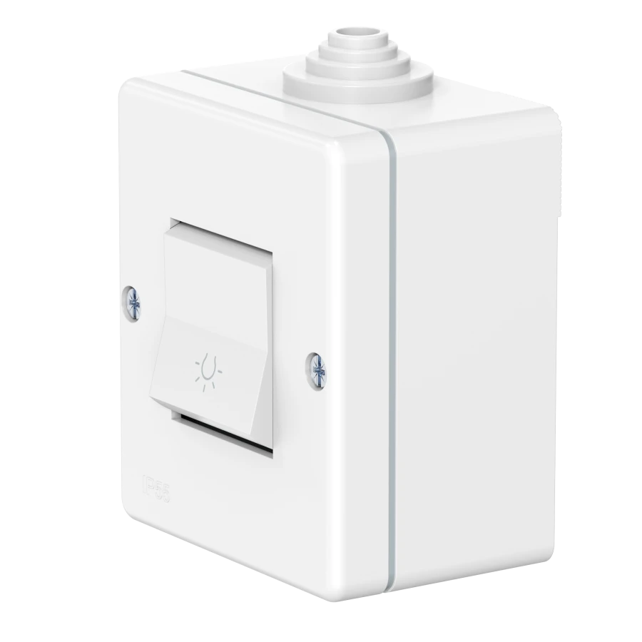 CADUCEUS ALING OG Light single-key switch for open wiring 10A, 250V~, IP55, white, art. no. 214. 217