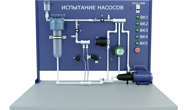 Laboratory set-up for determination of flow-pressure characteristics of different types of pumps (screw, impeller, centrifugal p