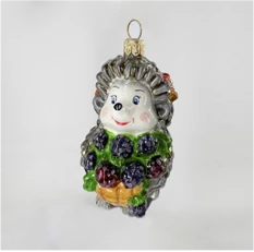 Handmade glass Christmas tree toy "Hedgehog with berries"