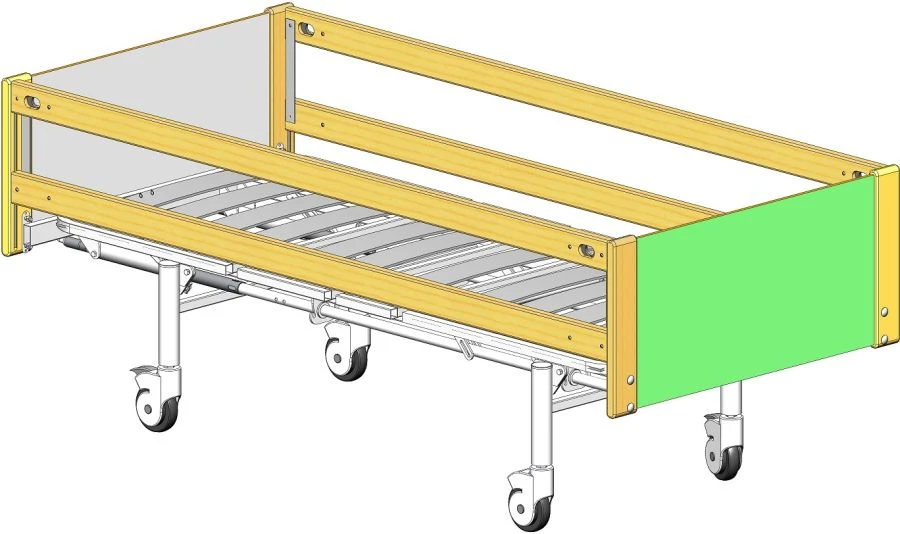KF3-01-"MSC" (MSC-6103L) - Functional bed, on wheels, complete with slatted side rails of solid beech wood, back