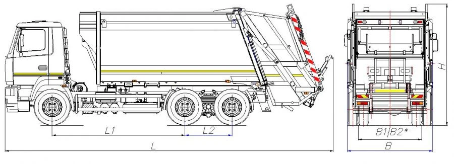 Rear-loading rubbish truck model MK-3544-11