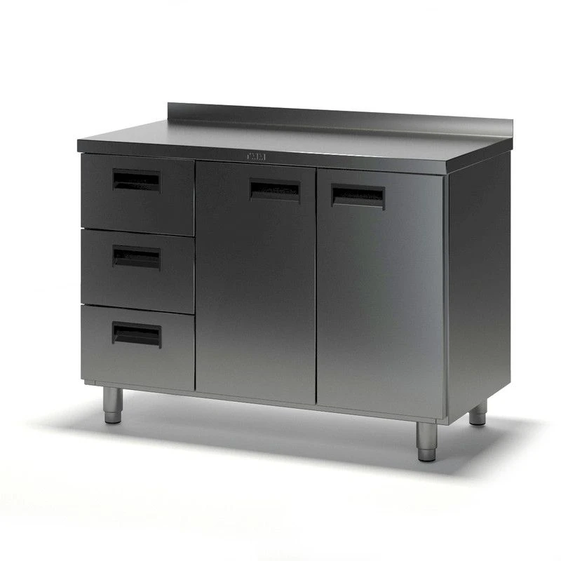 Table pedestal SKDZ-2 with doors and drawers (stainless and galvanised steel), with edge