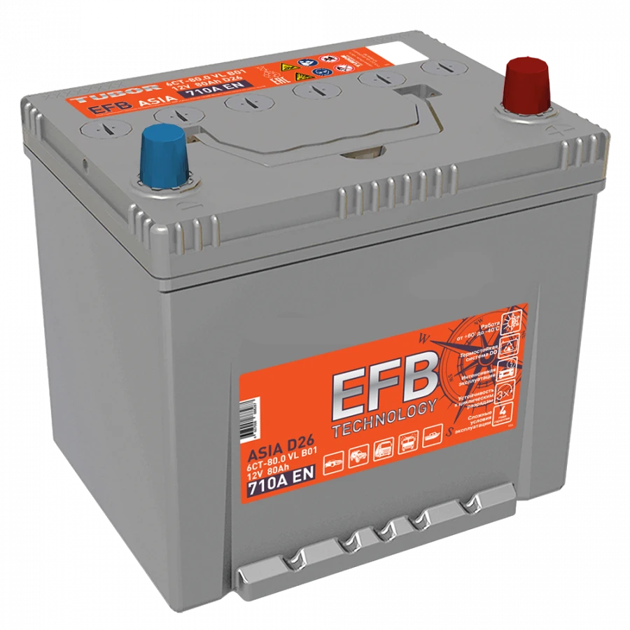 Lead-acid starter battery TUBOR ASIA EFB 6ST-80.1(0) VL V01