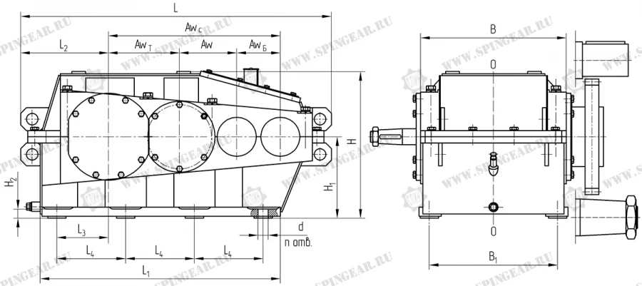 Cylindrical horizontal three-stage gearbox Ts2-750SPSh