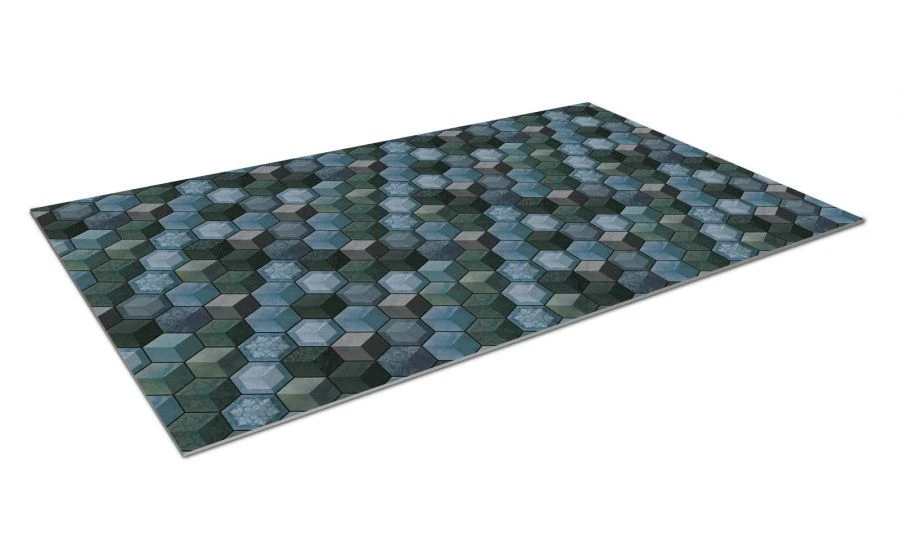 Moisture absorbent SHAHINTEX DIGITAL PRINT cut-out mat (16) "Cube" honeycomb 120x200 blue-green