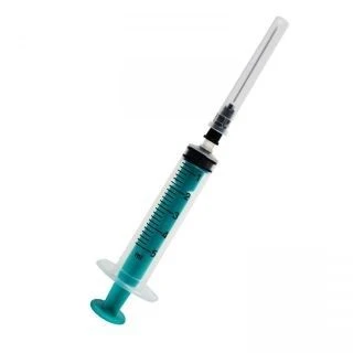 Single-use three-detail sterile injecting syringe with Luer tip, 5 ml capacity with injection needle