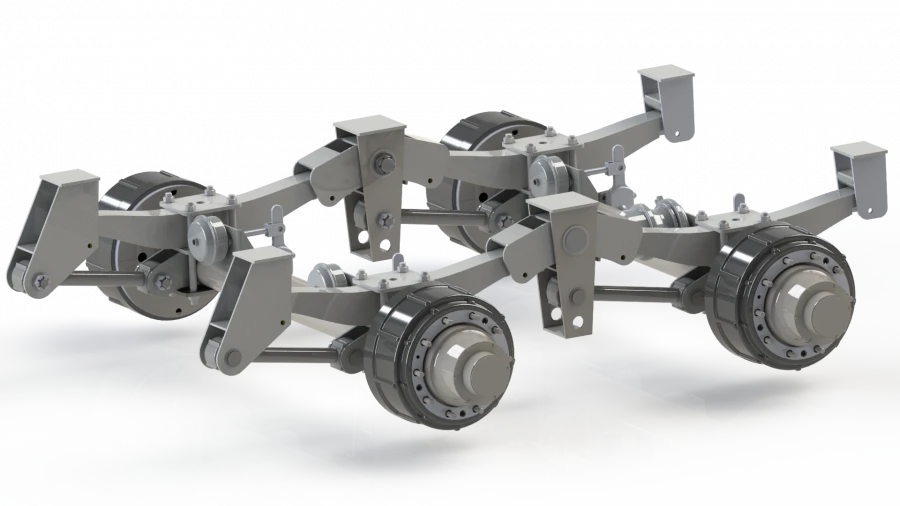 Axle unit 15 t axle unit complete with spring-balanced suspension